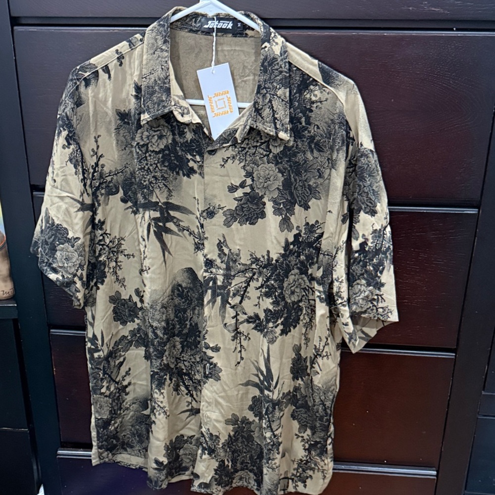 Men's Beige Floral Button Down Shirt